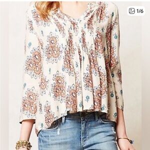 Vanessa Virginia Anthropologie Mahdia Peasant Top Floral Swing
Blouse 10